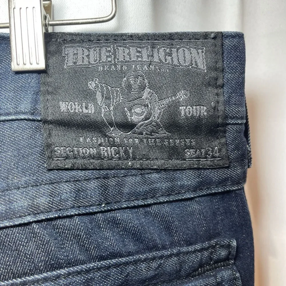 True Religion Jeans Men 38 Ricky Flap Pocket Dark Wash‎ Cotton (30x29.5)